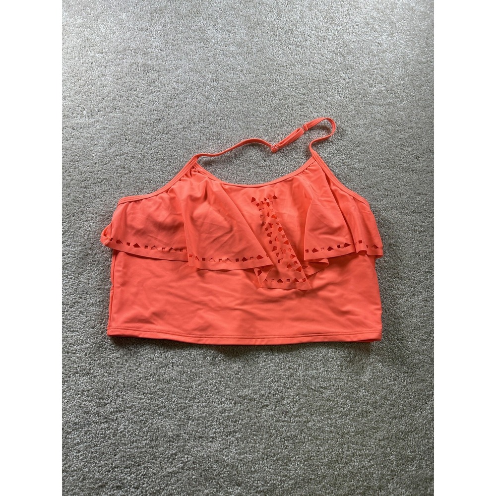 Lands End Tankiniâ Top Womens XL 18 Bust Minimizer Coral Ruffle Swimwear